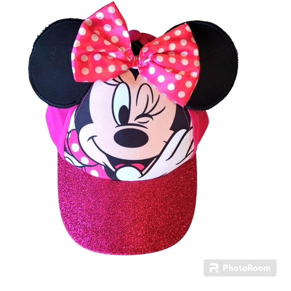 Girls' Minnie Mouse Cap Pink with Glitter, Bow & Ears EUC - Picture 1 of 5